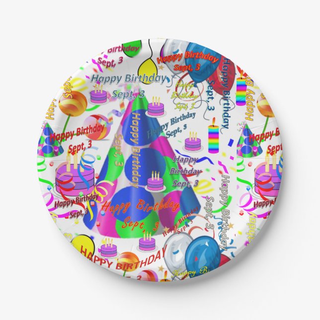 Assiettes En Carton Plaques papier Septembre, 3 Anniversaire Sept, (Devant)
