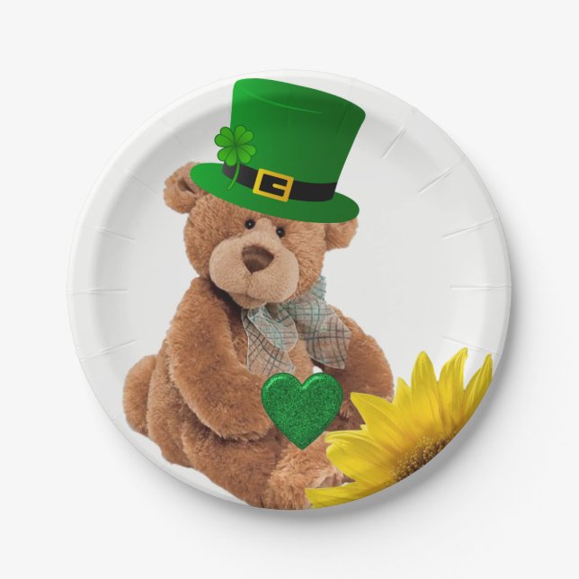 Assiettes En Carton Plaques papier St. Patrick's Day Teddy Bear (Devant)
