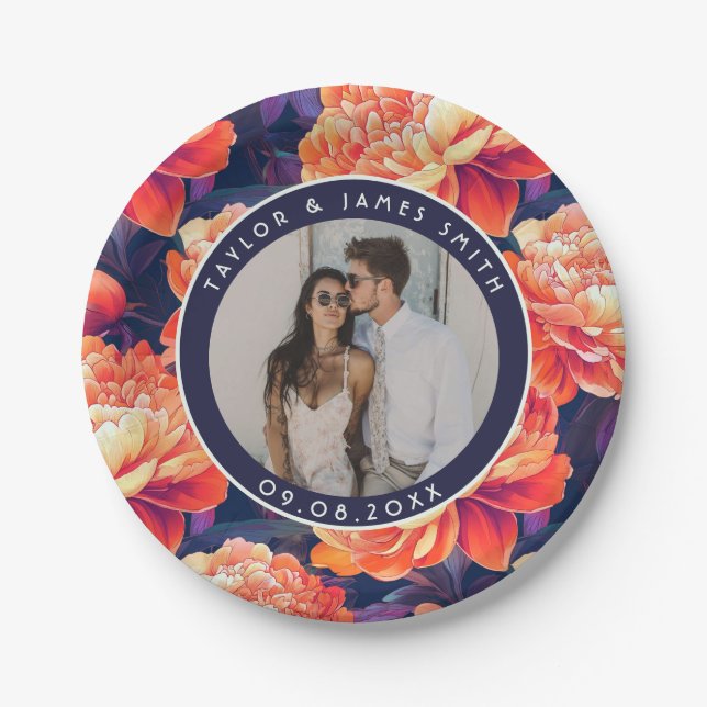 Assiettes En Carton Plaques Peonies cool Pour Mariage Après Fête (Devant)