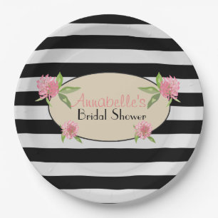 Assiettes En Carton Plaques rayées de Fêtes des mariées florales moder