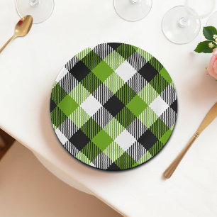 Assiettes En Carton Plaques Tartan simples Vert néon