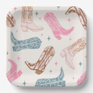 Assiettes En Carton Plaques Western Boot Party