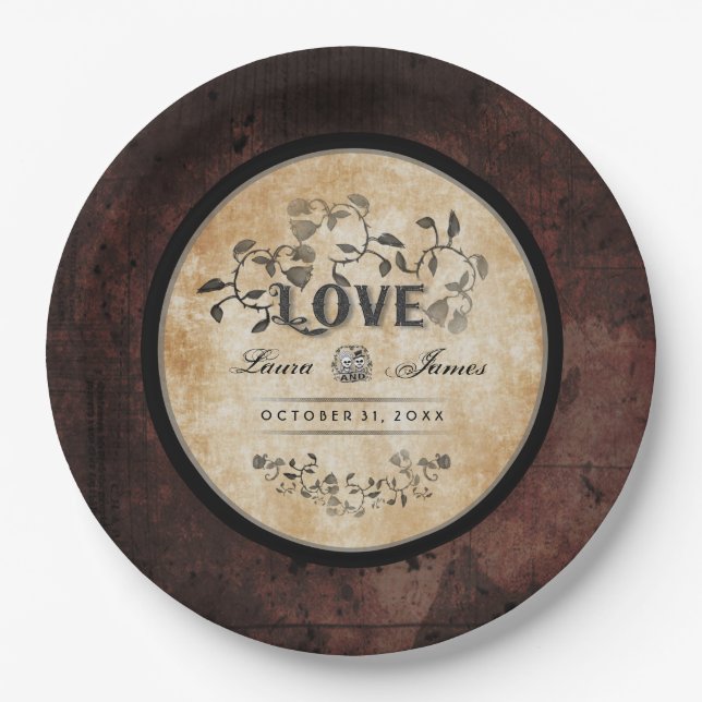 Assiettes En Carton Plat assorti de mariage d'AMOUR Brown gothique de (Devant)