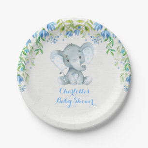 Assiettes En Carton Plat bleu de partie d'éléphant de douche florale