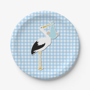 Assiettes En Carton Plat bleu doux de baby shower de guingan et de