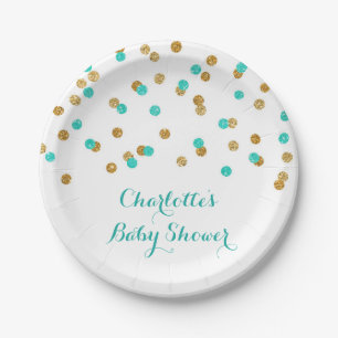 Assiettes En Carton Plat de baby shower de confettis de turquoise