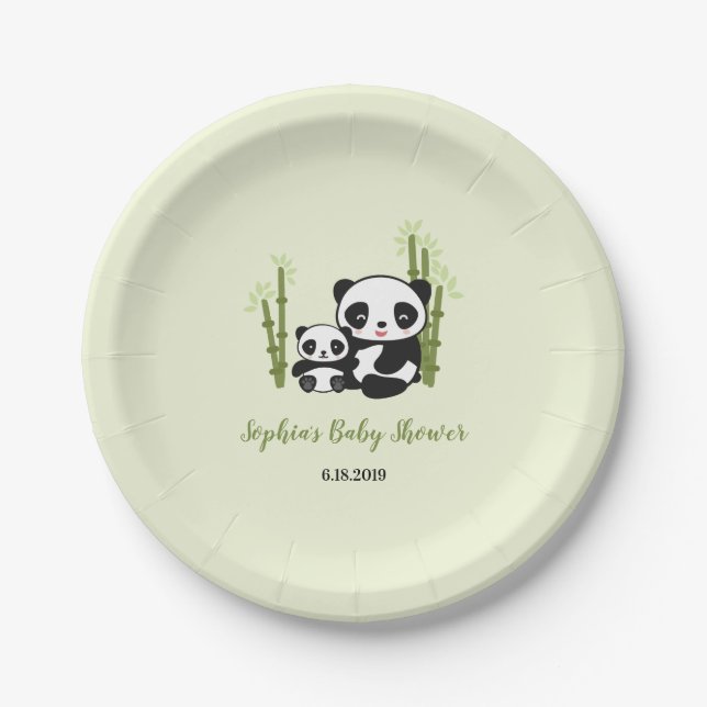 Assiettes En Carton Plat de baby shower d'ours panda de maman et de (Devant)