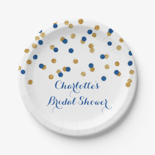 Assiettes En Carton Plat de Fête de la mariée de confettis de bleu