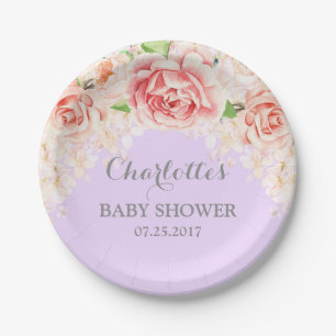 Assiettes En Carton Plat floral de baby shower d'aquarelle rose