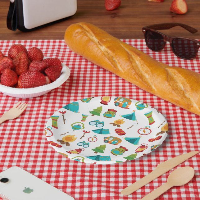 Assiettes En Carton Plat motif de la fête du camping (Pique-nique)