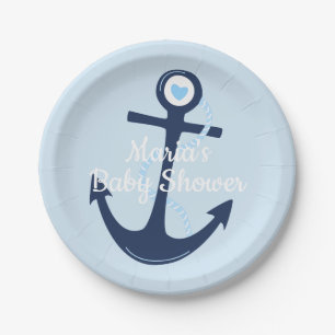 Assiettes En Carton Plat nautique de baby shower de garçon bleu