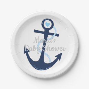 Assiettes En Carton Plat nautique de baby shower de garçon de gris