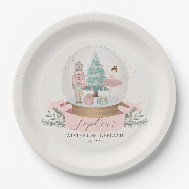 Assiettes En Carton plat rose hiver onderland (Devant)