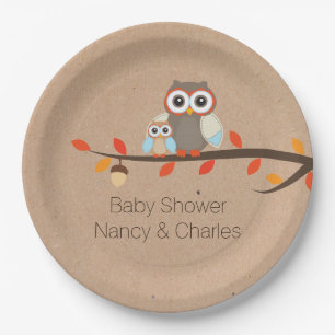 Assiettes En Carton Plat rustique mignon de baby shower de hiboux