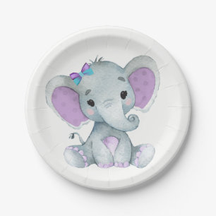 Assiettes En Carton Plat turquoise pourpre d'éléphant 4 baby showers