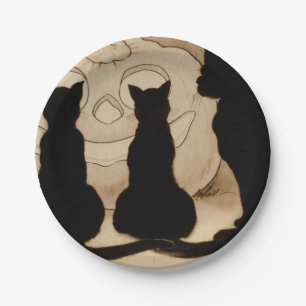 Assiettes En Carton Plat vintage de partie de chats noirs de Halloween