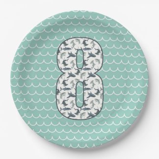 Assiettes En Carton Plate d'anniversaire personnalisée pour requins |