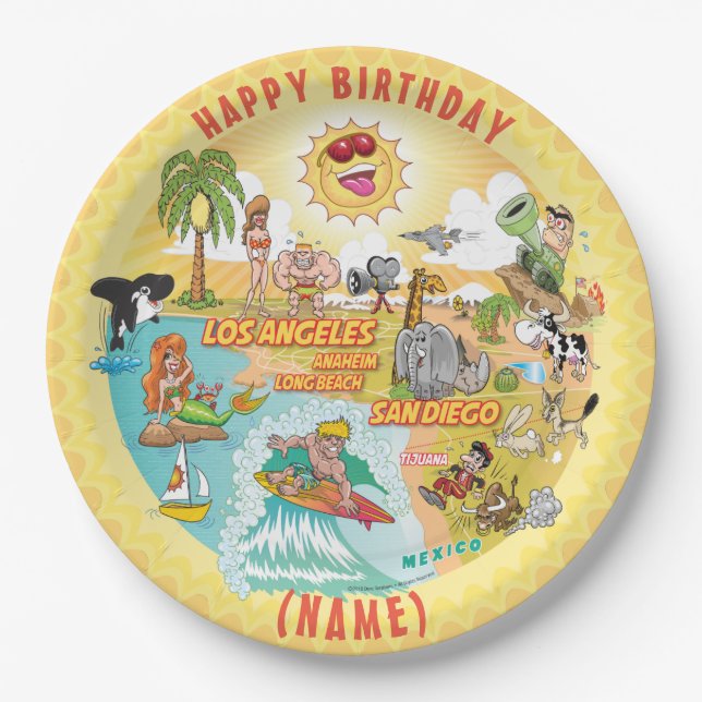 Assiettes En Carton Plate d'anniversaire Sunny California Beach (Devant)