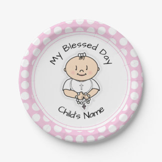 Assiettes En Carton Plate de 7 po pour Baptême mignonne - Petite fille