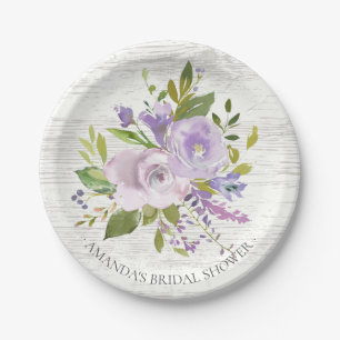 Assiettes En Carton Plate de bois rustique Lavande Fleurs Douche 7"