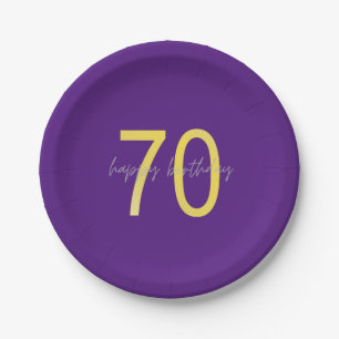 Assiettes En Carton Plate de papier 70e anniversaire violet et or
