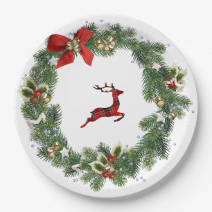 Assiettes En Carton Plate de papier de marque Verdure Wreath & Reindee