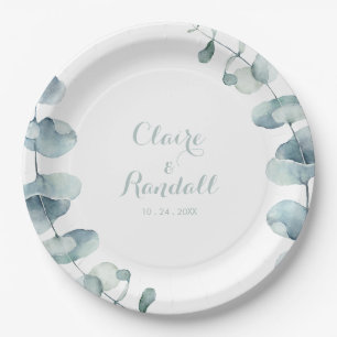 Assiettes En Carton Plate de papier Mariage blanc minimaliste vert