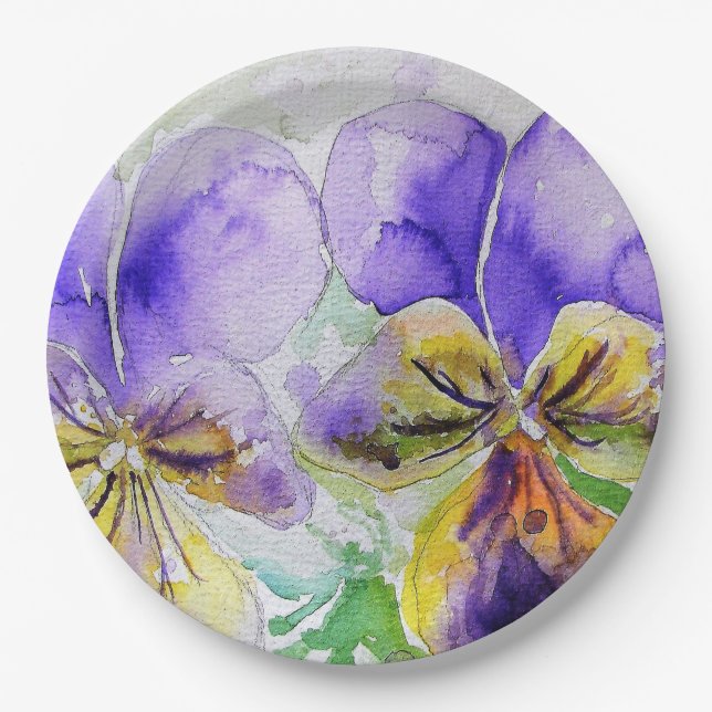 Assiettes En Carton Plate de papier Motif de fleurs violettes de viola (Devant)