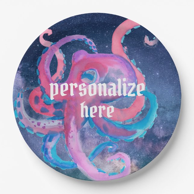 Assiettes En Carton Plate de papier octopus rose étoiles (Devant)