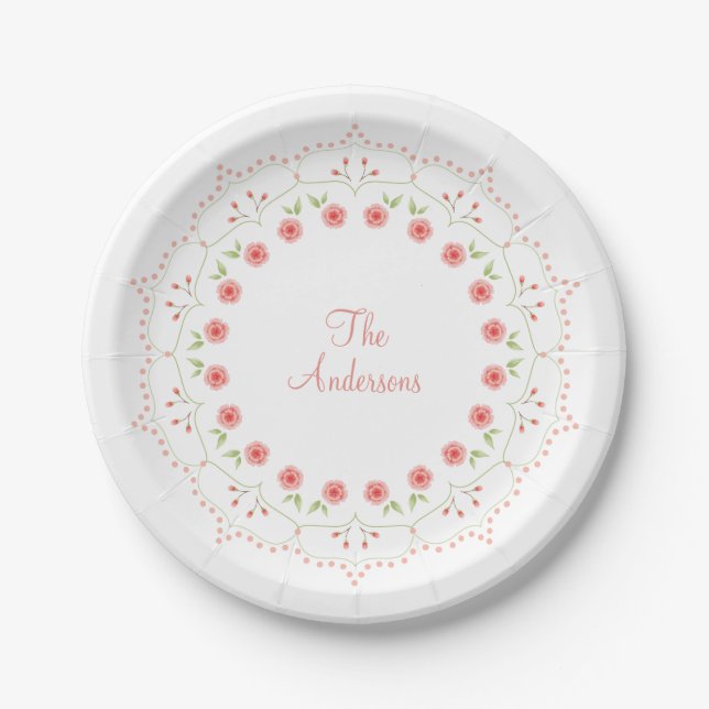 Assiettes En Carton Plate de papier personnalisée Peach Floral Mandala (Devant)