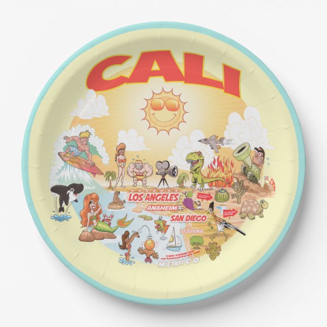 Assiettes En Carton Plate de plage Sunny CALI California (Devant)