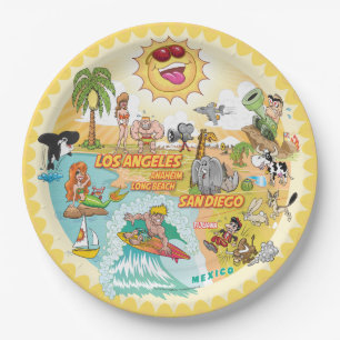 Assiettes En Carton Plate de plage Sunny California