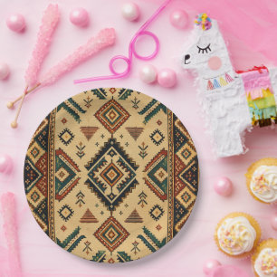 Assiettes En Carton Plate de service ronde à motif géométrique tribal