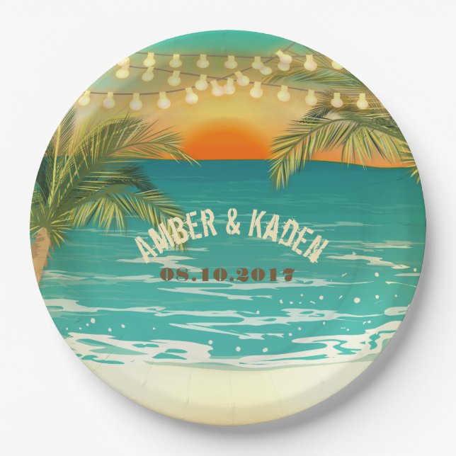 Assiettes En Carton Plate-forme Mariage de plage (Devant)