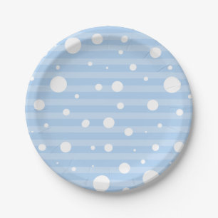 Assiettes En Carton Plate-forme Polka pour neige et rayures bleues