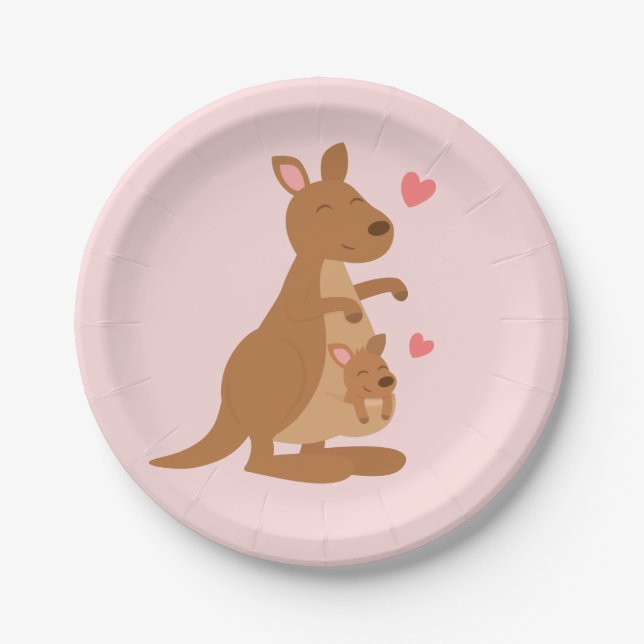 Assiettes En Carton Plateaux de fête du Baby shower Cute Kangaroo (Devant)