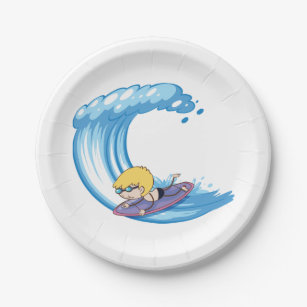 Assiettes En Carton Plates en papier surf Boy Blue Wave