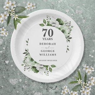 Assiettes En Carton Platine moderne 70e anniversaire Mariage verdure