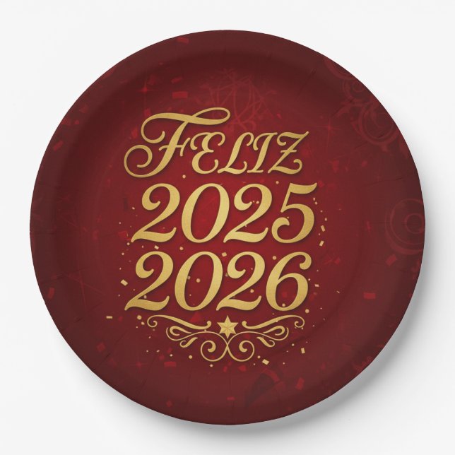 Assiettes En Carton Plato de Papel con Diseño “Feliz 2025–2026” | Deco (Devant)