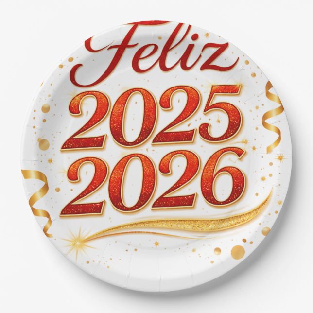 Assiettes En Carton Plato de Papel con Diseño “Feliz 2025–2026” | Deco (Devant)
