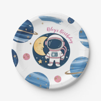 Assiettes En Carton Plato De Papel Cumpleaños Astronauta Pink Blue