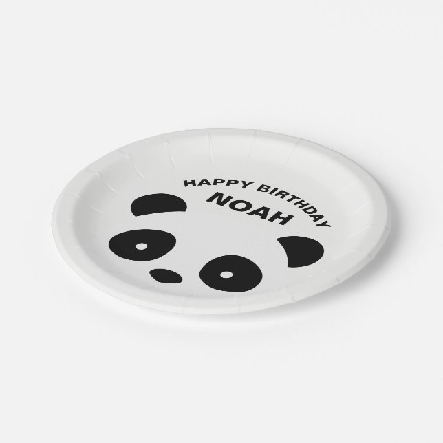 Assiettes En Carton Plats, blanc et noir d'anniversaire de panda (Angle)
