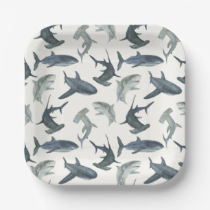 Assiettes En Carton Plats de fête des requins du Beach Club   Aquarell