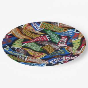 Assiettes En Carton Plats de motif de fanion de fan de sports