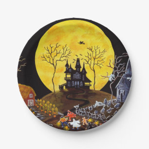 Assiettes En Carton Plats de papier de partie de Halloween, village