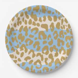Assiettes En Carton Plats de partie d'empreinte de léopard (bleus)