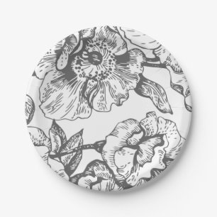 Assiettes En Carton Plats floraux vintages noirs et blancs