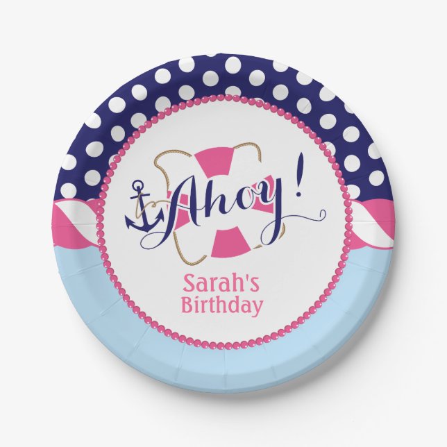 Assiettes En Carton Plats nautiques de fête d'anniversaire (Devant)