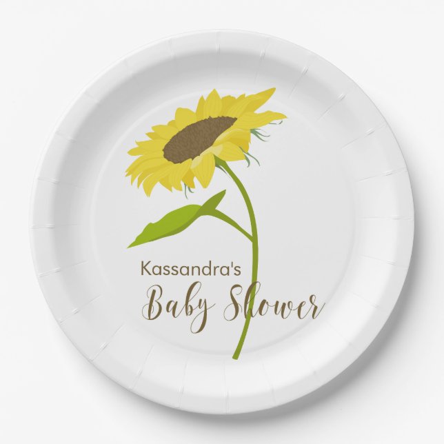Assiettes En Carton Plats simples de baby shower de tournesol (Devant)