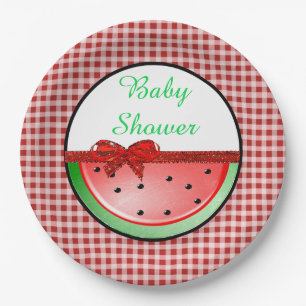 Assiettes En Carton Plats verts rouges de guingan de pastèque de baby
